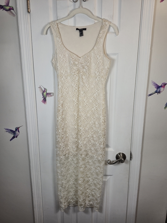 Forever 21 Dresses & Skirts - Forever 21 Cream Floral Lace Ruched Bust Coquette Boho Maxi Dress Size Small